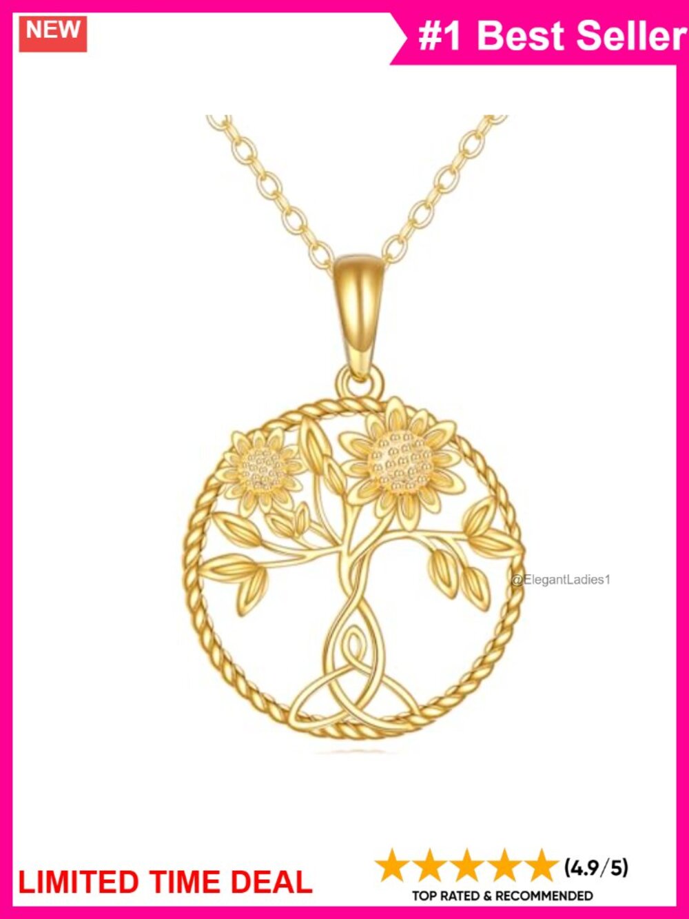 14k Solid Gold Tree of Life Pendant Necklace Cubic Zirconia 16in